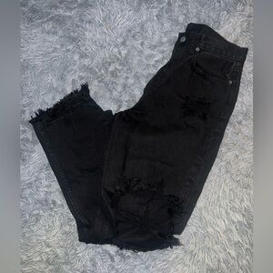 Carmar Distressed Black Ankle Cropped Jeans